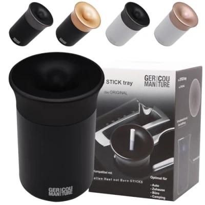 Afbeelding van GC German Couture Stickbeker auto asbak compatibel met IQOS ILUMA PRIME TEREA Sticks en Heets + Glo Hyper Pro Air neo accessoires voor kantoor of thuis, zwart/zwart