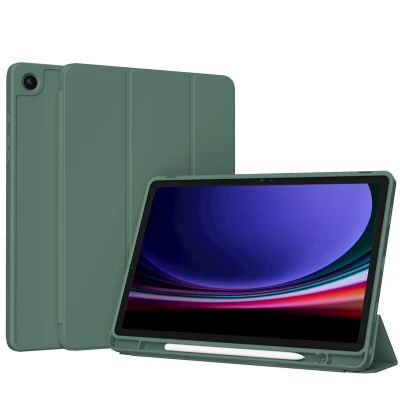 Afbeelding van Samsung Galaxy Tab A9 Hoes: Accezz Smart Silicone Bookcase Donkergroen Kunstleder Tablet Hoezen