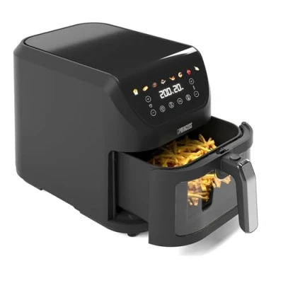 Afbeelding van Princess SlimFry heteluchtfriteuse 8 L, ruimtebesparend ontwerp, vetvrije kooktechnologie, programma&#039;s, transparant kijkvenster, 2000 W, zwart, Airfryer 01.182258.01.001