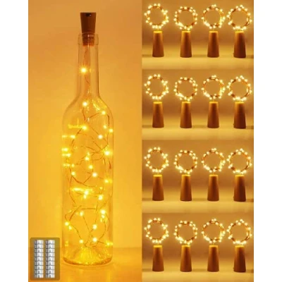 Afbeelding van Flessenlicht op batterijen, flessenlichtketting met kurk, 2 meter, 20 LED&#039;s,voor buiten/binnen, decoratie voor feest, bruiloft, Kerstmis, warm wit, 16 stuks
