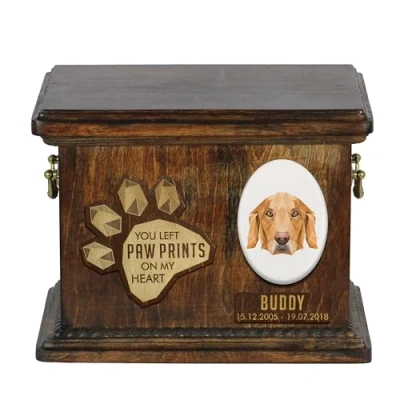 Afbeelding van Art Dog Aangepaste geometrische hondenherdenkingsurn Handgemaakte houten urn Op maat gemaakte hondencrematiedoos voor as 8,3x11,4x8,7 Golden retriever