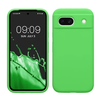 Afbeelding van kwmobile telefoonhoesje geschikt voor Google Pixel 8a Hoesje met siliconen coating Smartphone case in limoengroen