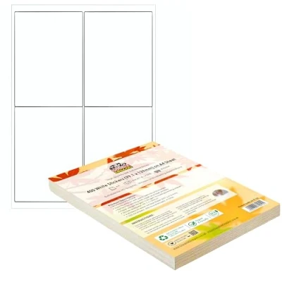 Afbeelding van Double Dragon, Zelfklevende Adresetiketten A4, 4/Vel, 100 Vellen (400 Etiketten), 99,1x139mm, Wit, Gemakkelijk Verwijderbaar, voor Inkjet/Laser Adres, Verzend, Archief, DIY