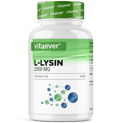 Afbeelding van L Lysine 2000 160 tabletten 1000 mg per tablet Van plantaardige fermentatie Zonder ongewenste toevoegingen Hoog gedoseerd Veganistisch V