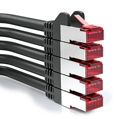 Afbeelding van deleyCON 5x 0,5m CAT6 Patchkabel S/FTP PIMF Afscherming CAT 6 RJ45 Netwerkkabel Ethernetkabel LAN DSL Switch Router Modem Access Point Patchvelden Zwart