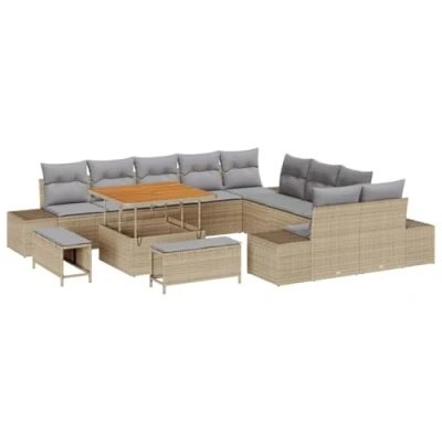 Afbeelding van vidaXL 13 delige ligbed set met kussens in beige poly rattan en acacia