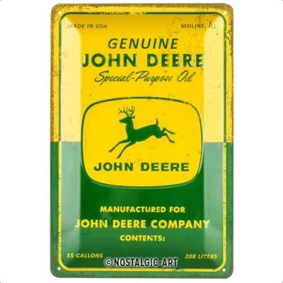 Afbeelding van Nostalgic Art Metalen Retro Bord, John Deere Special Purpose Oil Geschenkidee voor tractorfans, van metaal, Vintage ontwerp, 20 x 30 cm