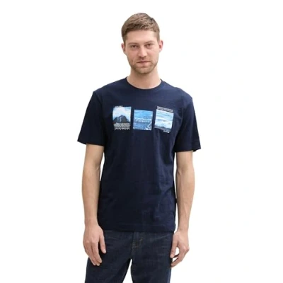 Afbeelding van TOM Tailor SLUB Photo Tshirt print, Heren, Maat: Large, Sky captain blue