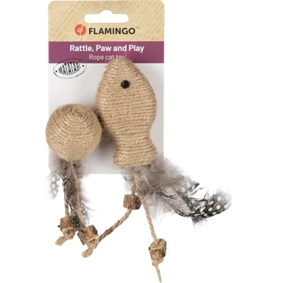 Afbeelding van Flamingo Speelgoed voor kat Yutsa bal vis bruin 15 x 4,5 2,5 cm met rammelgeluid en veren oefent een rustgevend effect uit