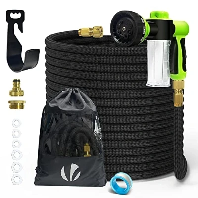 Afbeelding van VOUNOT Flexibele Tuinslang 30m, Waterslang Rekbaar met 8 Sproeifuncties, Wasmiddelreservoir, Sneladapters &amp; Muurbevestiging, Zwart