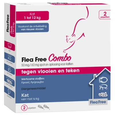 Afbeelding van Flea Free Spot On Combo Kat Anti vlooien en tekenmiddel 2 pip 1 Tot 12 Kg