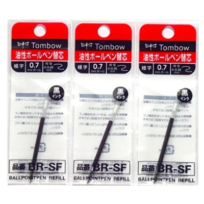 Afbeelding van Tombow 0,7 mm zwarte inkt navulling (BR SF33), voor Airpress Ball Point pen (BC AP), 3 pack/3 stuks (Japanse import) [origineel pakket Komainu Dou] van