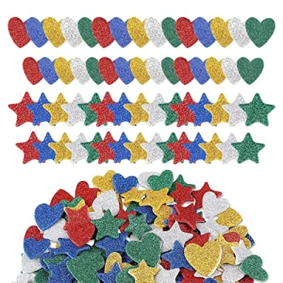 Afbeelding van TSHAOUN 300 stuks kleurrijke glitterschuimstickers, hartstickers gouden sterstickers plakboekkaart ambachten doe het zelf maken, muurkaart creatieve kaart picturaal maken (300 stuks)