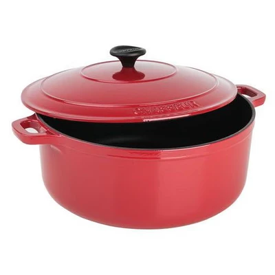 Afbeelding van Braadpan gietijzer rond rood met deksel