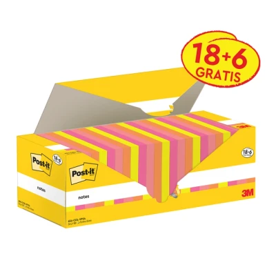 Afbeelding van Post it Notes 100 vel ft 76 x mm assorti 18 blokken + 6 GRATIS