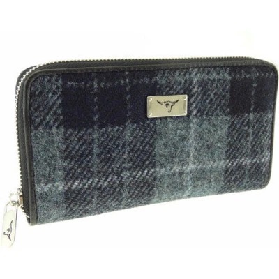 Afbeelding van Dames Portemonnee Staffa Grijs Zwart Tartan Harris Tweed muntvak met rits Glen Appin of Scotla