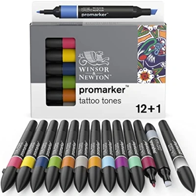 Afbeelding van Winsor &amp; Newton 0290162 ProMarker professionele markeerstift — 2 fijne en brede tips voor tekenen, ontwerpen lay outs tattoo set met 13 pennen