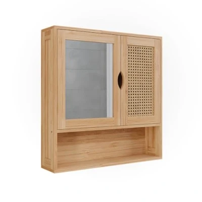 Afbeelding van Vicco Badkamerspiegelkast Liora, bamboe/rotan, 56 x 58 cm met spiegel