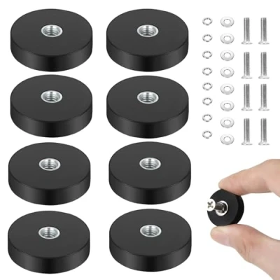 Afbeelding van Pavlleen 8 stuks rubberen magneten, magneet gegomd Ø 22 mm, met M4 platte draad, antislip, voor voertuigen, lampen, bevestigen van gereedschap, schroeven, haken
