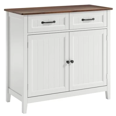Afbeelding van Bealife Keukenkast met Werkblad, Dressoir 2 Laden en Deuren, Multifunctioneel Buffetmeubel voor Keuken, Woonkamer Eetkamer (Bruin)