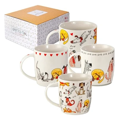 Afbeelding van SPOTTED DOG GIFT COMPANY Hond Koffiemokken Set van 4, Schattige Keramische Mokken Koffiekopjes Theekopjes, Cadeau voor Hondenliefhebbers, 350ml / 12oz