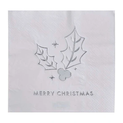 Afbeelding van Merry Christmas Hulst Zilver Wit 16 stuks