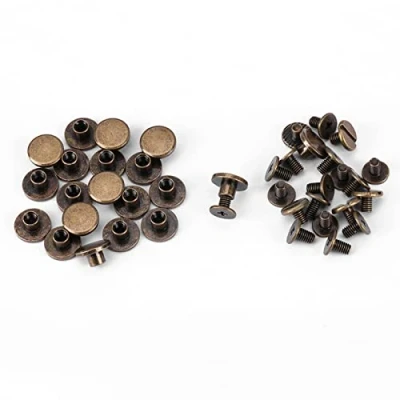 Afbeelding van HEEPDD Lederen ambachtelijke klinknagels, 20 sets messing knop studs klinknagels platte kop schroefnagels voor doe het zelf riem portemonnee handtas decoratie (5 mm)