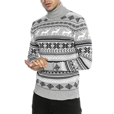 Afbeelding van Redbridge Heren gebreide trui Noorse coltrui slim fit, grijs, XXL