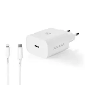 Afbeelding van USB oplader Nedis 1 poort (USB C, Power Delivery, 20W, Lightning kabel, Wit)