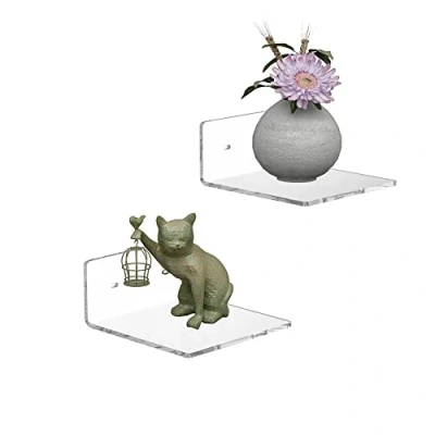 Afbeelding van Sezanrpt Kleine wandplanken van acryl, 15 cm, helder zwevend rek voor wandmontage, acryl display, ledges funko popfiguren, wooncultuur, woonkamer, speelkamer, planten, verpakking 2 stuks