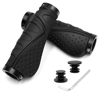 Afbeelding van REETEE Fietsstuurgrepen, rubber, antislip, ergonomische handgrepen voor het stuur, fietsstuurgrepen met dubbele vergrendelingen, 22 mm fietsstuur mountainbike/fiets (zwart)