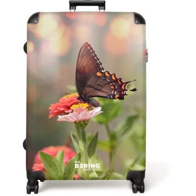 Afbeelding van NoBoringSuitcases.com® Koffer groot Reiskoffer lichtgewicht Vlinder op een bloem Rolkoffer met 4 wielen Grote trolley XL 98 liter bagage