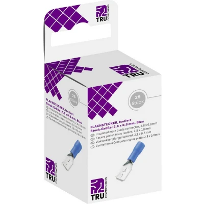 Afbeelding van TRU COMPONENTS T1904C045 Assortiment platte stekkers (male) Insteekbreedte: 2.80 mm Insteekdikte: 0.80 180 Deels geïsoleerd Blauw 25 stuk(s)
