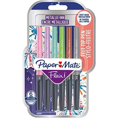 Afbeelding van Paper Mate Flair Metallic Marker Pennen 0.7mm Medium 6 Pack