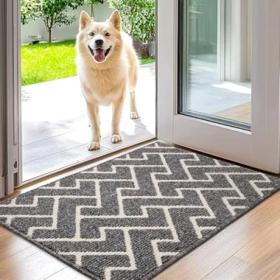 Afbeelding van Biscpro Deurmatten voor Binnen, 50x80cm, Antislip Achterkant,Vuilvangmat,Absorberende Deurmat Ingang, Keuken, Voordeur, Huisdieren en Tuin (Grey)