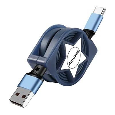 Afbeelding van Amuvec USB Type C kabel 3A Snel opladen 1M, QC 3.0 Intrekbare oplaad en datakabel voor Samsung Galaxy S22 S21 S20 S10 A5 J7 Note 20 10 9, Huawei P30 P20, Pixel, Sony, Xiaomi, Moto, OnePlus