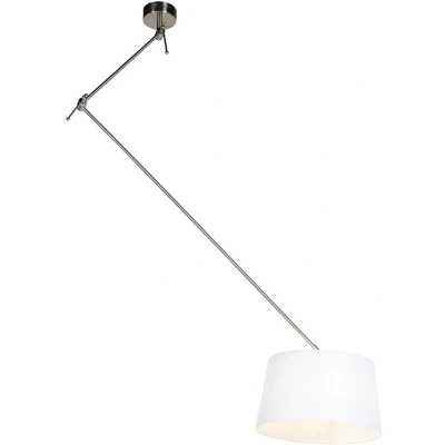 Afbeelding van QAZQA Hanglamp staal met linnen kap wit 35 cm Blitz