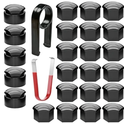 Afbeelding van Gebildet 24delige Wielmoerdop 17mm (5stuks anti diefstal boutdop + 19stuks normale boutdop) Zeshoekige Bandmoerdoppen met verwijderingsgereedschapset voor auto&#039;s (zwart)