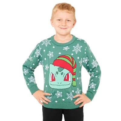 Afbeelding van Pokemon Kersttrui voor kinderen, officiële kersttrui, maten 4 tot 14 jaar, cadeau sweatshirt kind (Groen, 9 10 Jaar)