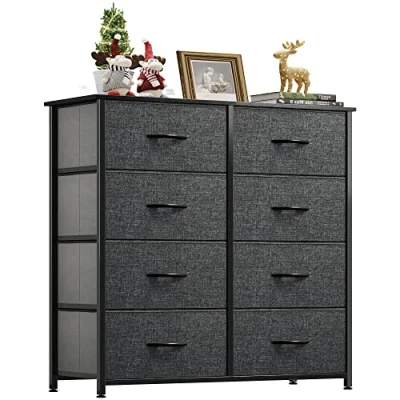 Afbeelding van YITAHOME Ladekast met 8 laden, slaapkamerladen, stoffen dressoir houten bovenblad, lade opbergunit voor slaapkamer, woonkamer, kinderkamer, zwart grijs