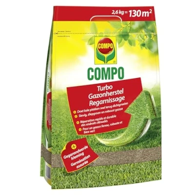 Afbeelding van COMPO Turbo Gazonherstel graszaden met extreem snelle werking voor het herstel van kale plekken in gazon een heel snel zichtbaar resultaat zak 2,6 kg (130 m²)