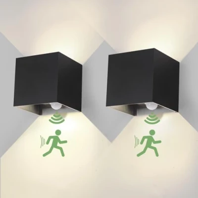 Afbeelding van Led wandlamp voor binnen, 12 W, met bewegingssensor, 4000K Natuurlijkwit, verstelbare stralingshoek, nachtlampje, trap, hal, zwart