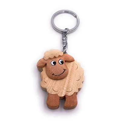 Afbeelding van H Customs Schaaf Animal Wol, hout, edel, handgemaakte sleutelhanger