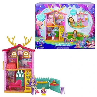 Afbeelding van Enchantimals HFC41 Hertenhuis speelset, ca. 53 cm hoog, met hertenmeisje Danessa Deer en dierenfiguur, 4 speelzones 15+ stukjes, leeftijden 4+