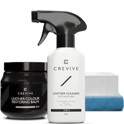 Afbeelding van CREVIVE Lederreiniger 250 ml &amp; reparatieset voor leer, zwart, 300 ml, lederverzorging, auto, reparatie van bank, autostoel