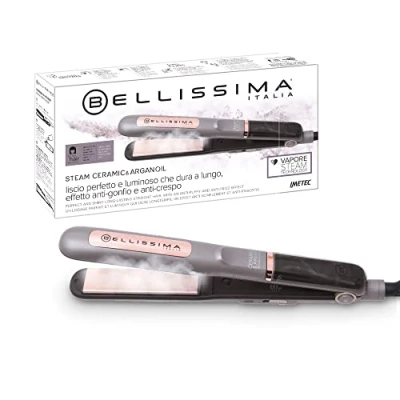 Afbeelding van Bellissima Steam Ceramic &amp; Argan Oil, stoomstrijkijzer, keramische en arganoliecoating, stijltang, 3 temperatuurniveaus, snel opwarmen, oscillerende platen, automatische uitschakeling