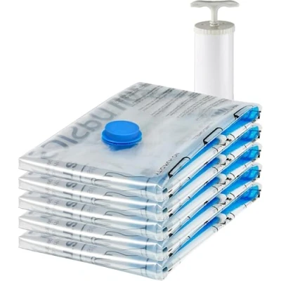 Afbeelding van Amazon Basics Vacuümzakken voor kleding met luchtdicht ventiel en handpomp groot, 5 pack, ritssluiting, transparant