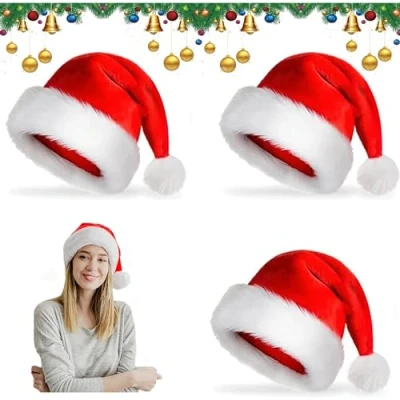 Afbeelding van JLTXKST kerstmuts, 3 stuks kerstmutsen met pompon, kerstmutsen, kerstmanmuts, rode voor Kerstmis Nieuwjaar en feestbenodigdheden (B)