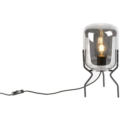 Afbeelding van QAZQA Smart design tafellamp zwart met smoke glas incl. wifi A60 Bliss
