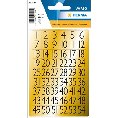 Afbeelding van 10x Herma Getallen 13x12 mm 1 100 goudfolie zwart 4 vellen